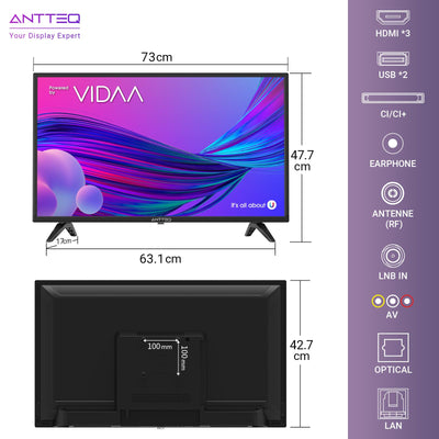 Téléviseur intelligent Antteq AV32 32 pouces (80 cm) avec Netflix, Prime Video, Rakuten TV, DAZN, Disney+, YouTube, UVM, WiFi, triple tuner DVB-T2 / S2 / C, Dolby Audio 2024