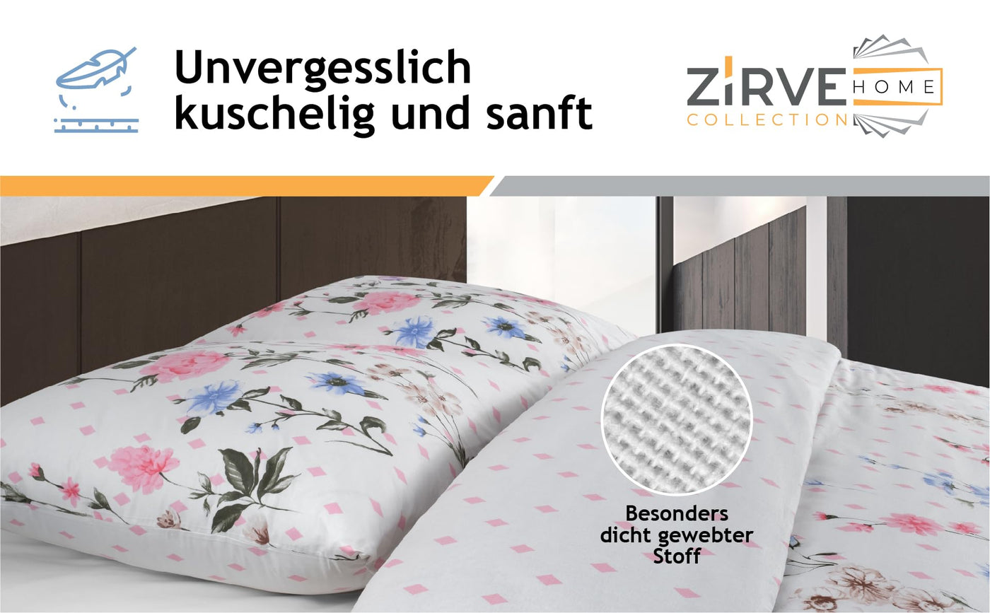 ZIRVEHOME Bettwäsche Set dreiteilig, 200x200cm Bettbezug, Baumwolle, geblümt, Palitra V1