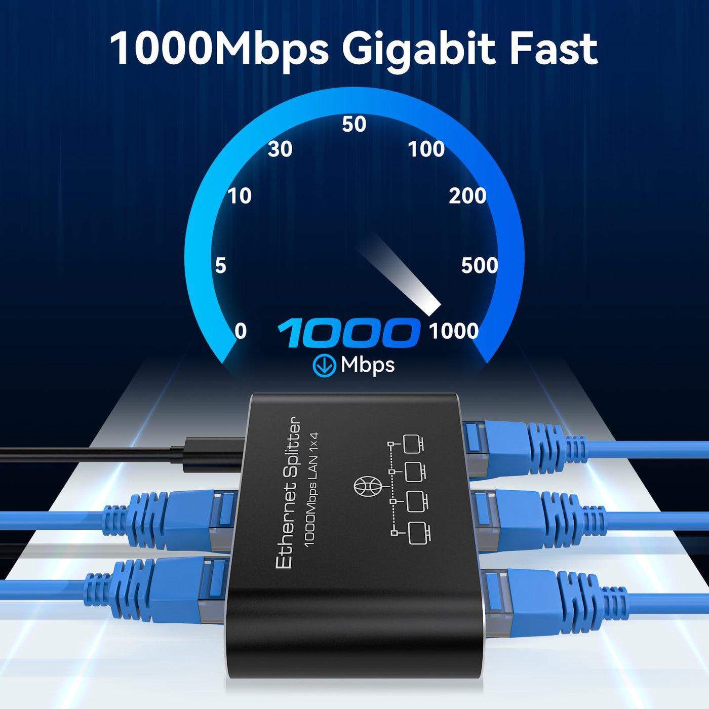 VEDINDUST LAN Splitter 1 Auf 4 1000Mbps Aluminium Netzwerk Switch Gigabit Ethernet Verteiler für Computer, Hubs, Router, Set-Top Box Mit USB-C Netzkabel