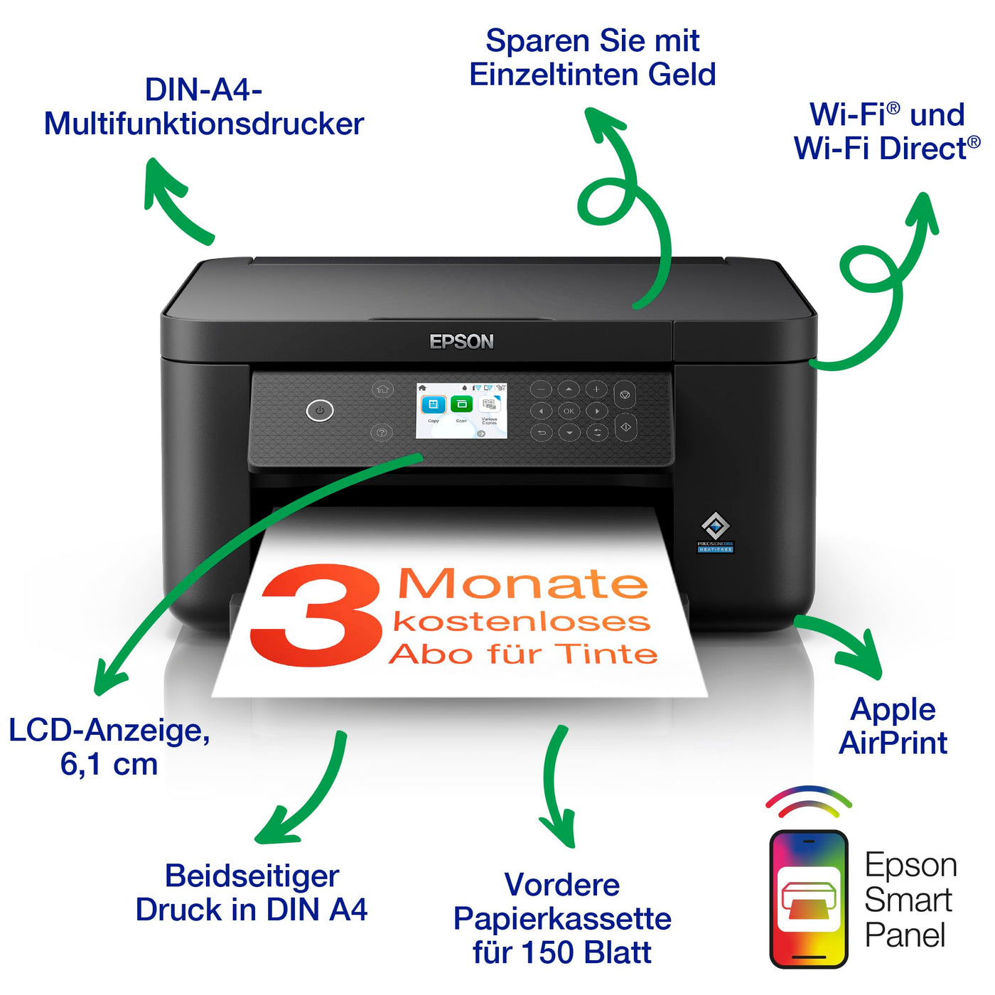 Epson Expression XP-5200 A4 kabelloser Multifunktionstintenstrahldrucker inkl. kostenloser Tinte für 3 Monate* bei ReadyPrint Flex-Abo