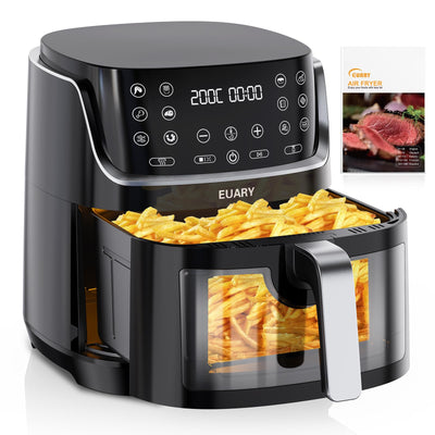 Euary Heißluftfritteuse 8L 1700W XXL Friteuse Heissluftfriteuse Fritteuse Heissluft Ohne Fett mit 12 Programmen Airfryer mit Rezeptbuch auf Deutsch