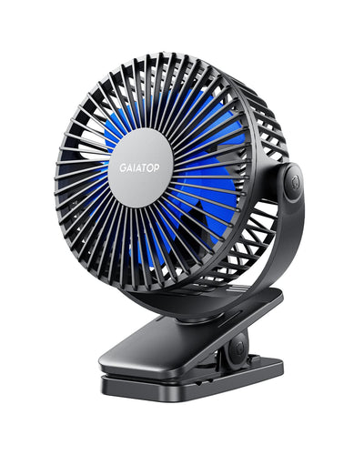 Gaiatop Tragbarer Ventilator zum Anklippen, batteriebetrieben, kleiner leistungsstarker USB-Schreibtischventilator, 3 Geschwindigkeiten, wiederaufladbare Mini-Tischventilator, Schwarz, Blau, (CF40)