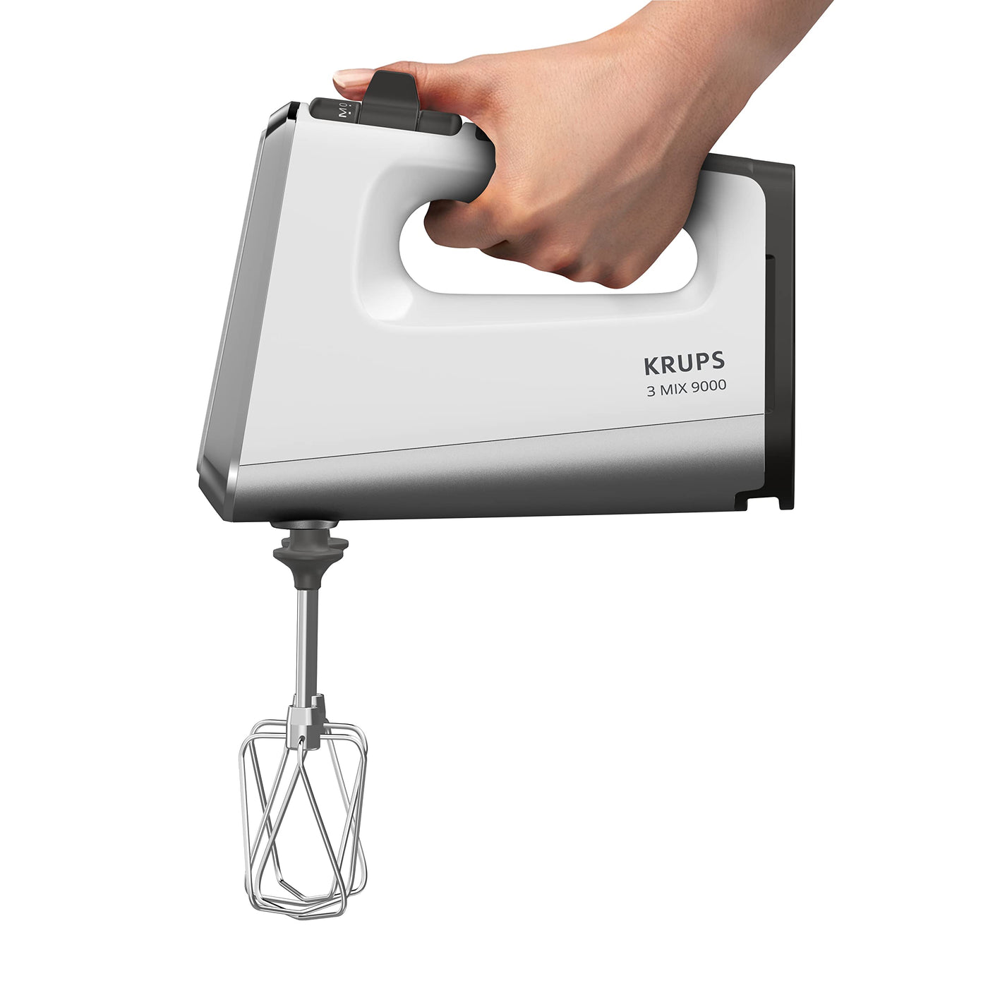 Krups GN9101 3 Mix 9000 Handmixer | 750 Watt | leistungsstark | Geschwindigkeitsregler | Turbomodus | Pulsfunktion | ergonomischer Griff | langes Kabel | inkl. Schneebesen und Knethaken | Weiß/Silber