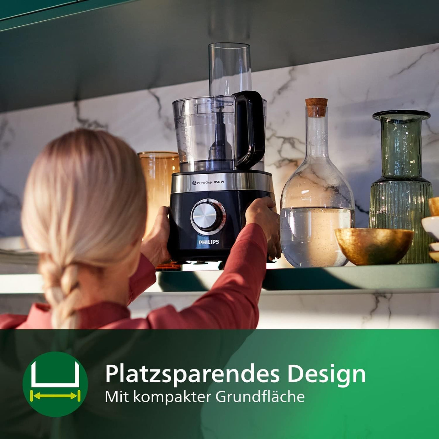 Philips Viva Collection Kompakte Küchenmaschine - 800 W, mit PowerChop-Technologie, 29 Funktionen, 2-in-1-Scheibe, Zitruspresse, Schwarz (HR7510/10)