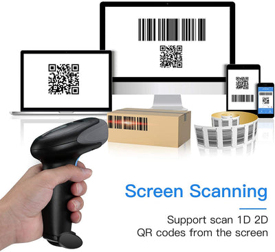 Eyoyo 1D 2D QR Barcode Scanner with Stand, Handheld USB Wired Scanner for Inventory Management, Portable Bar Code/QR Code Reader Screen Scanning Auto Sensing- Handsfree Scanner