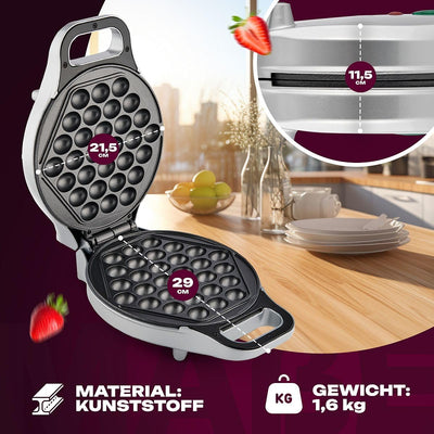 Clatronic® Waffeleisen für trendige Bubble-Waffeln | Bubble Waffeleisen mit 180° Rotationsfunktion für gleichmäßige Backergebnisse | Waffle Maker mit antihaftbeschichteter Backfläche | 700W | WA 3772