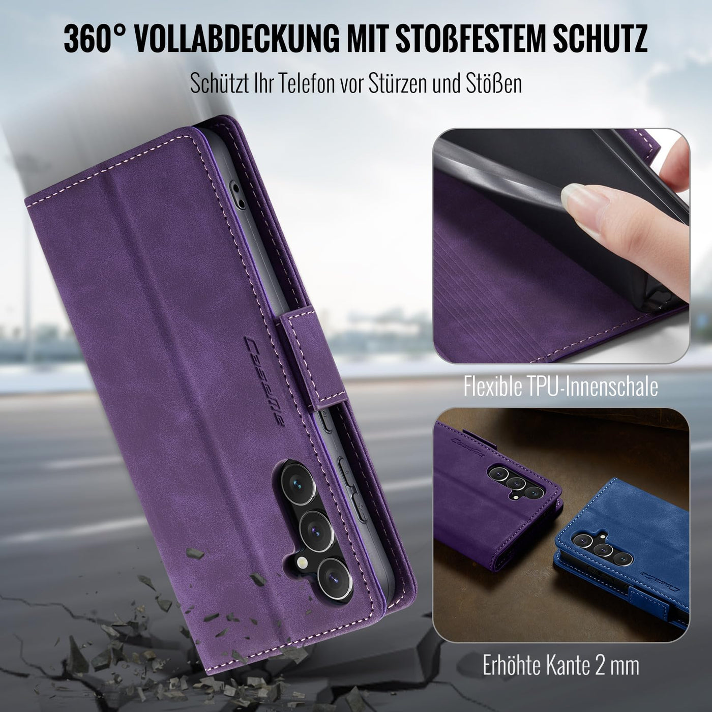 XYGLOW Handyhülle für Samsung Galaxy S24 FE Hülle Klappbar Premium PU Lederhülle Klapphülle【RFID Schutz】 Kartenfach Standfunktion Schutzhülle für Samsung S24 FE 5G Flip Case Wallet Tasche Cover,Lila