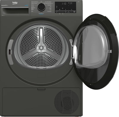 Beko B3T22491M Wäschetrockner Serie b300, 8 kg, Frontlader, Wärmepumpentrockner, 15 Programme, Sensortrocknung, Dampffunktion, Silent-Programm, Allergikergeeignet, Säulenfähig, Manhattan Gray