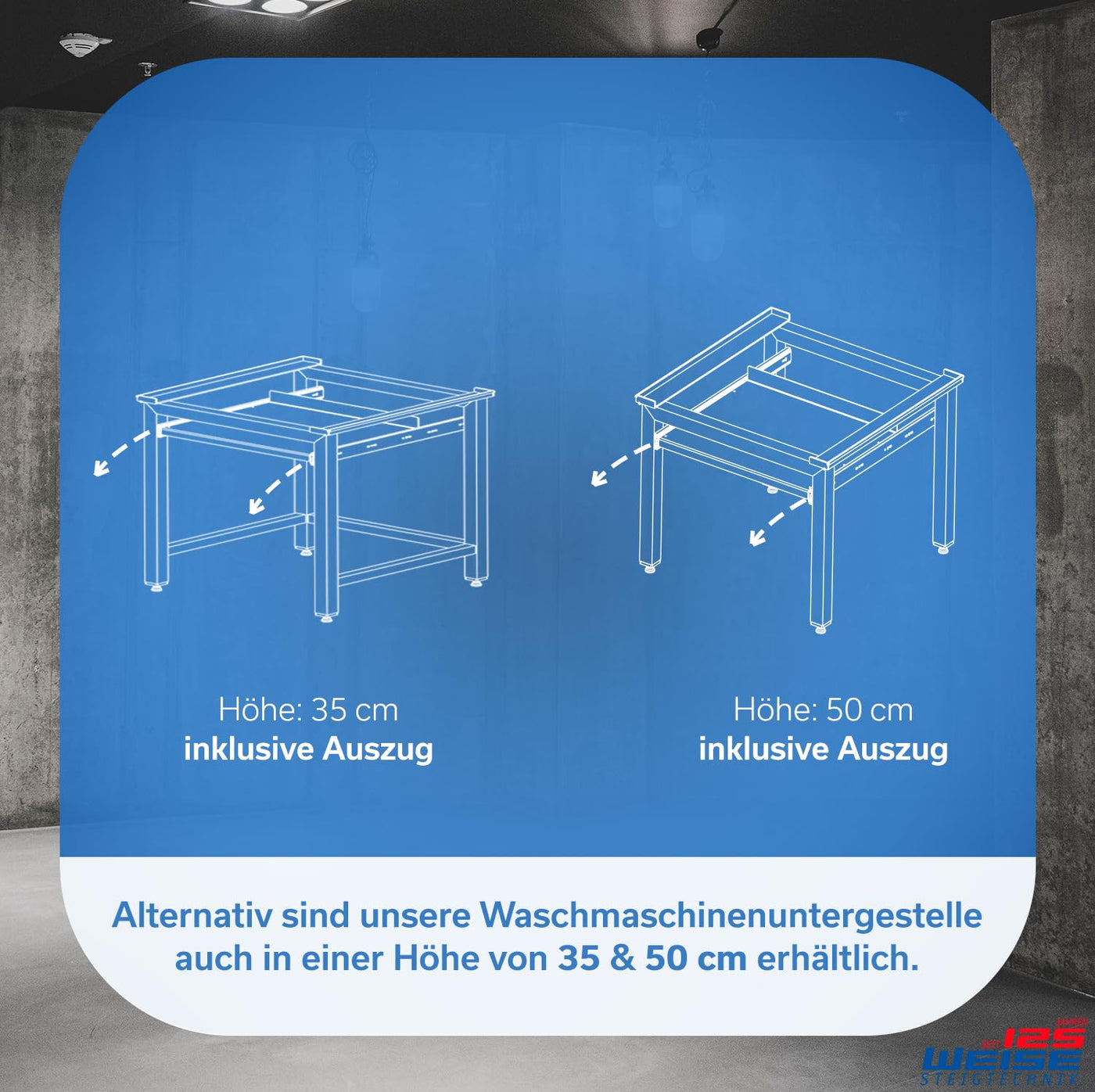 Waschmaschinen Untergestell Mara 1 Höhe 35 cm Made in Germany Verstärkte Aluminium - Ausführung rostfrei höhenverstellbare Füße Unterbau für Trockner oder Waschmaschine