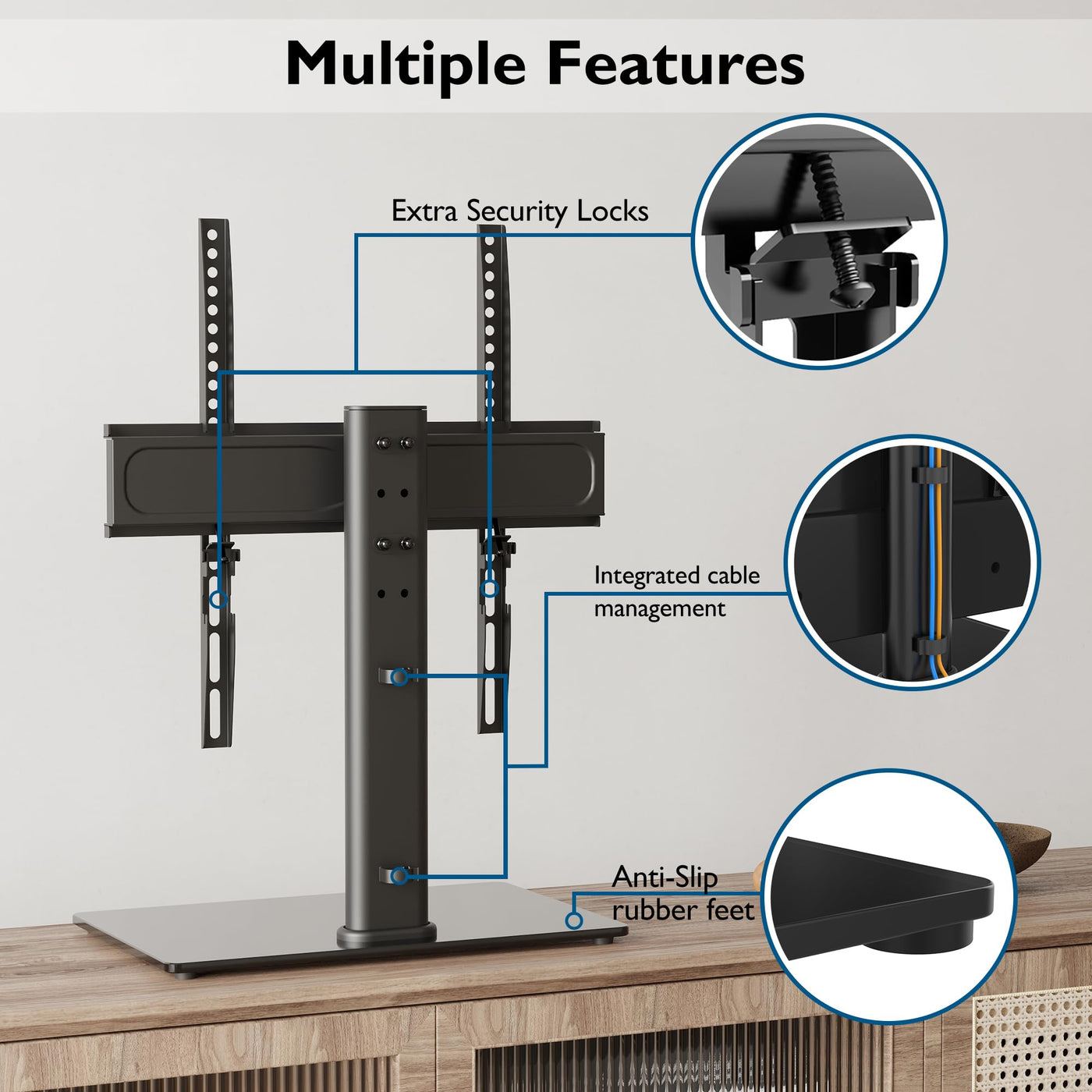 BONTEC TV Standfuss TV Ständer Schwenkbar für 26-55 Zoll LCD LED OLED Plasma Flach & Curved Fernseher bis zu 45 KG, Höhenverstellbar & Stabil Max.VESA 400x400