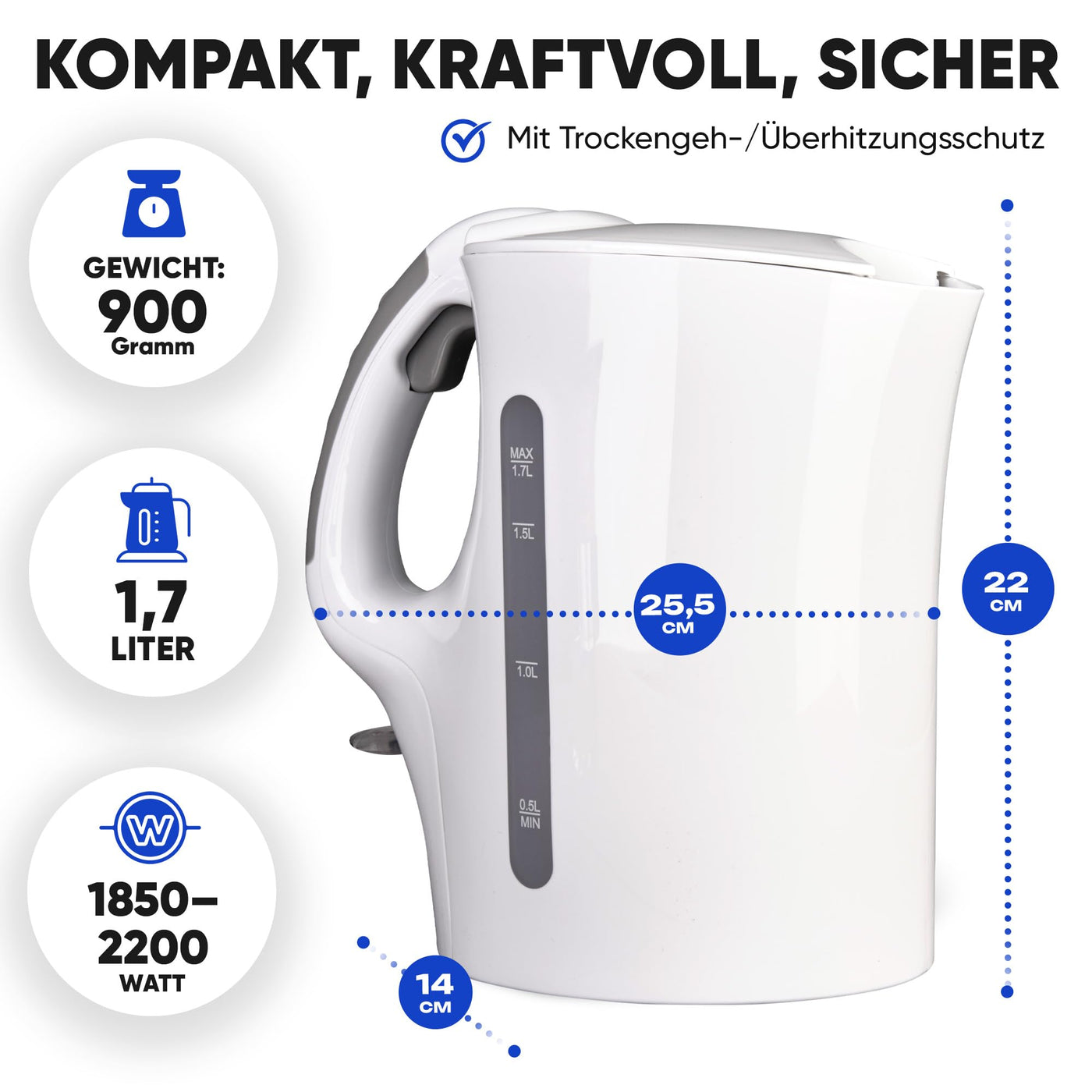 Bomann® Wasserkocher | Kettle | Wasserkocher 1,7 L mit automatischer & manueller Abschaltung | herausnehmbarer Kalkfilter | max. 2200Watt | Wasserkocher weiß | WK 5011 CB