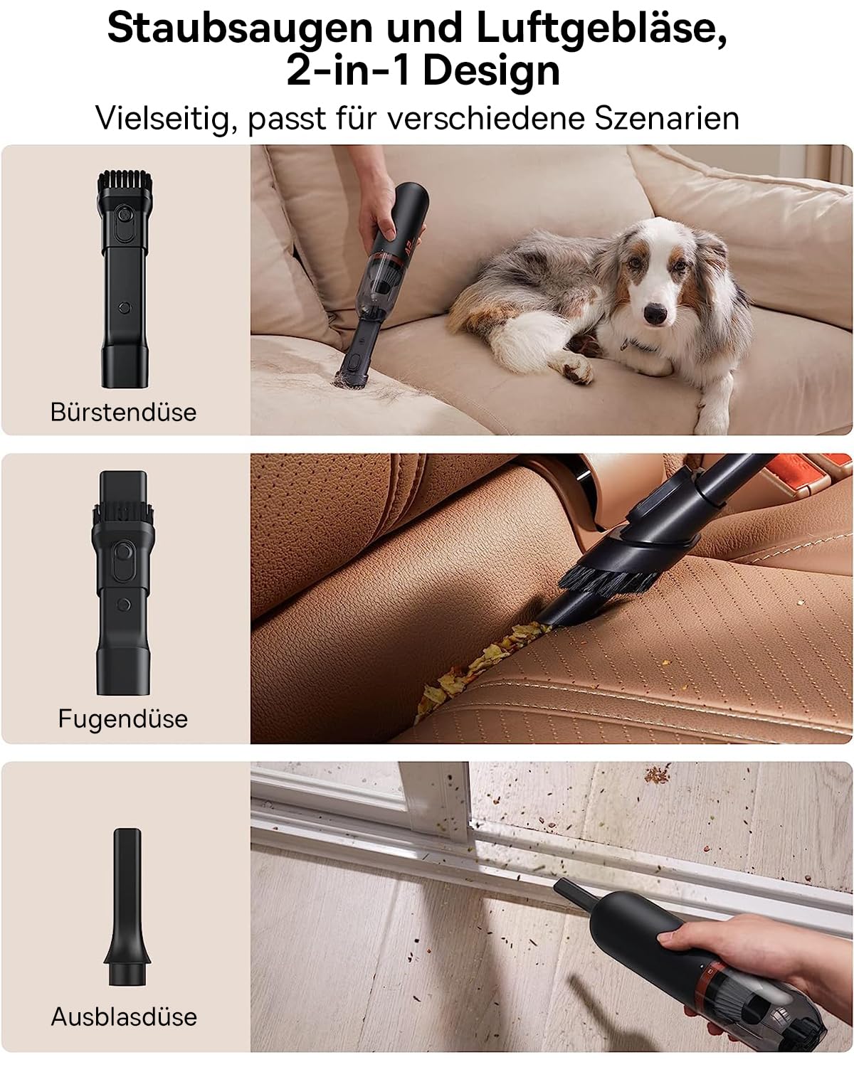 Baseus A2 Pro Handstaubsauger, Mini Kabelloser Autostaubsauger Wiederaufladbar, Typ-C Schnellladung, Tragbarer Handstaubsauger Kleiner Staubfänger für Hundehaar, Auto, Hausgebrauch