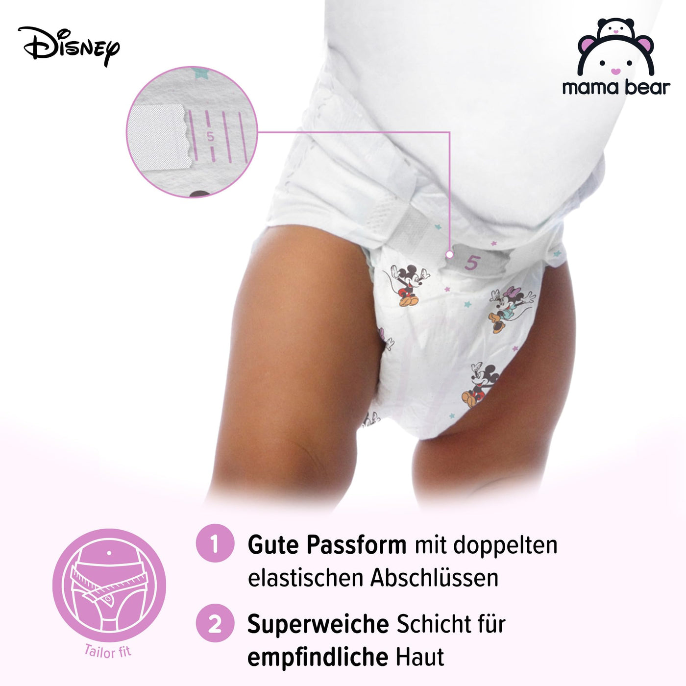 Amazon-Marke: Mama Bear Disney Ultra Dry Windeln Größe 5 (10-16 kg) - MONATSBOX, Weiß, 152 Stück (2 Packungen mit 76)