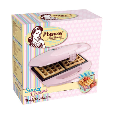 Bestron Brüsseler Waffeleisen im Retro Design, Waffelmaker für 2 belgische Waffeln, mit Antihaftbeschichtung & Backampel, 700 W, Farbe: Rosa