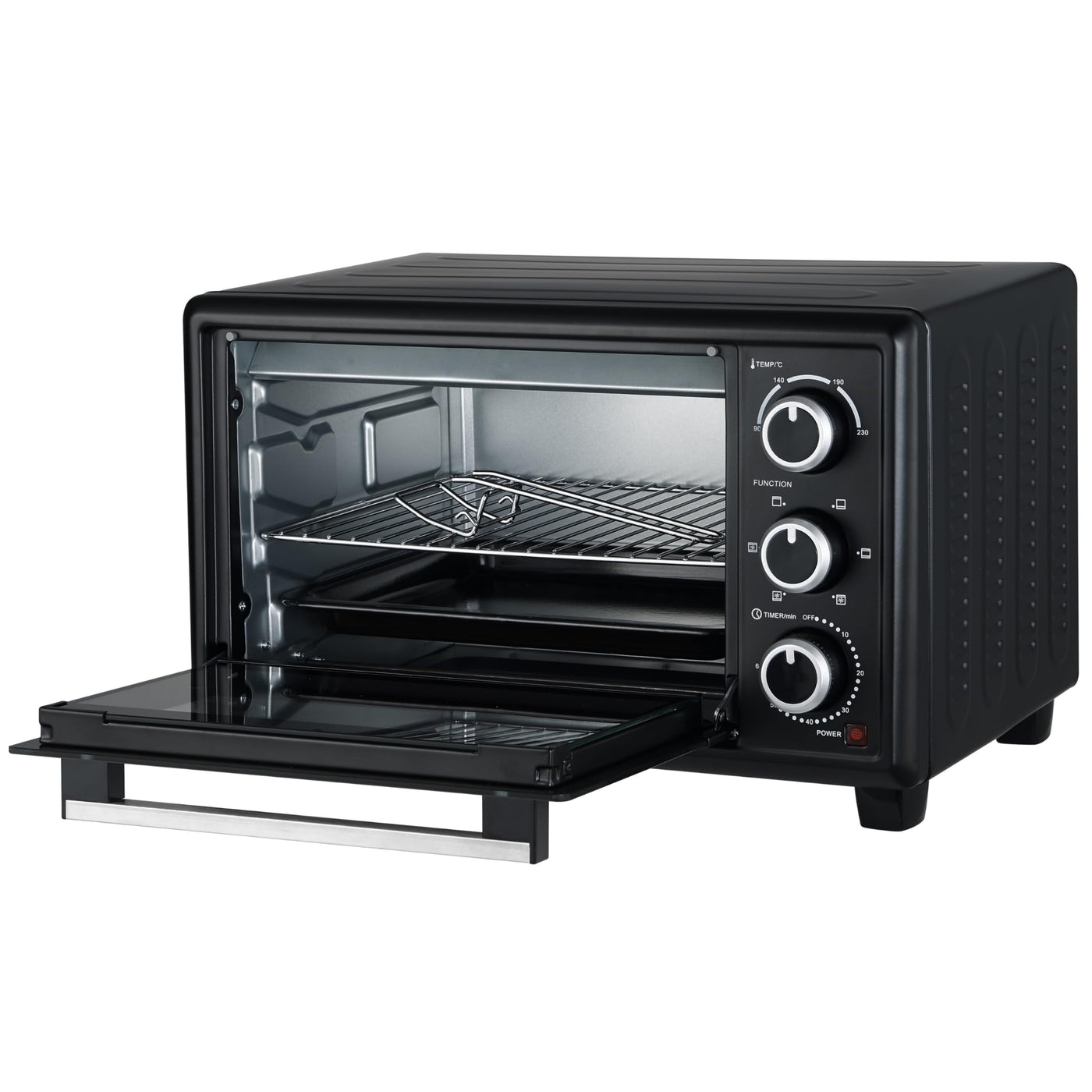 OptimumX 20 L Minibackofen, Klein mini Backofen mit Umluft, 60 Min Timer, Pizza-Ofen, 1380 W, Schwarz