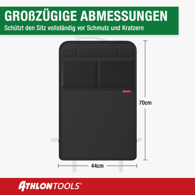 ATHLON TOOLS Rückenlehnen-Schutzmatte beschichtet, Rückenlehnenschutz Auto Kick-Matte, verstärkt - mit Netztaschen - schmutzabweisend, pflegeleicht und wasserabweisend