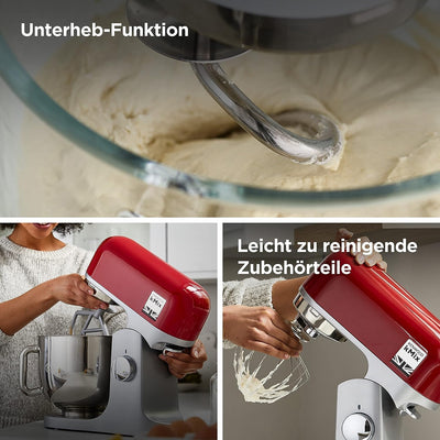 Kenwood kMix KMX750RD Küchenmaschine, 5 l Edelstahl Schüssel, Safe-Use-Sicherheitssystem, Metallgehäuse, 1000 Watt, inkl. 3-Teiligem Patisserie-Set und Spritzschutz, Rot