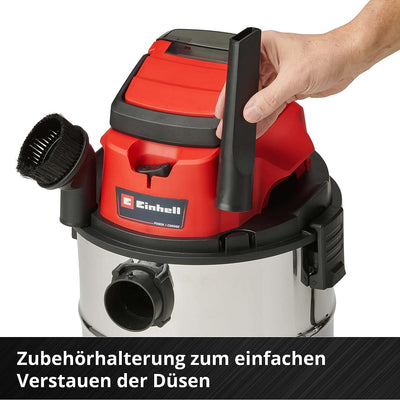 Einhell Akku-Nass-Trockensauger TC-VC 18/20 Li S-Solo Power X-Change (Li-Ion, 18V, Edelstahlbehälter 20 l, Blasanschluss, inkl. Düsen + Filter, ohne Akku und Ladegerät), Schwarz/Rot