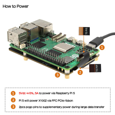 Geekworm X1002 M.2 NVMe SSD Pip PCIe Peripheral Board Bottom Base for Raspberry Pi 5