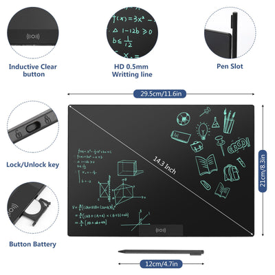 Czemo LCD-schreibtafel 14.3 Zoll, Wiederverwendbar LCD-Schreibtafeln Erwachsene, Digitales Schreibtablett Zaubertafel für Büro, Klassenzimmer, Memo, Notizen, Agenda, Skizzen, Einfarbig