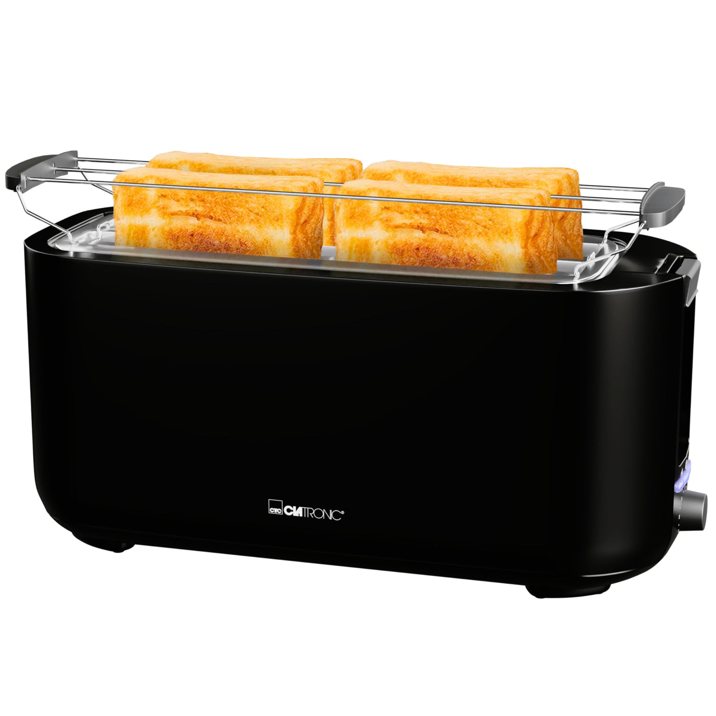 Clatronic Toaster 4 Scheiben | Toaster mit Brötchenaufsatz | Langschlitztoaster mit Auftau-/Aufwärm-/Schnellstoppfunktion | Toaster schwarz auch für Toastbrötchen & Fertigwaffeln | TA 3802 schwarz