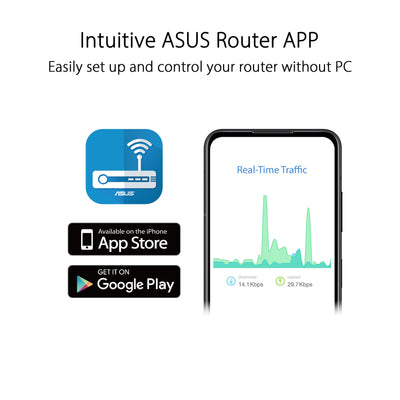 ASUS RT-AX52 AX1800 AiMesh kombinierbarer Router (WiFi 6, 1800 Mbit/s, Instant Guard, integriertes VPN, WPA3)