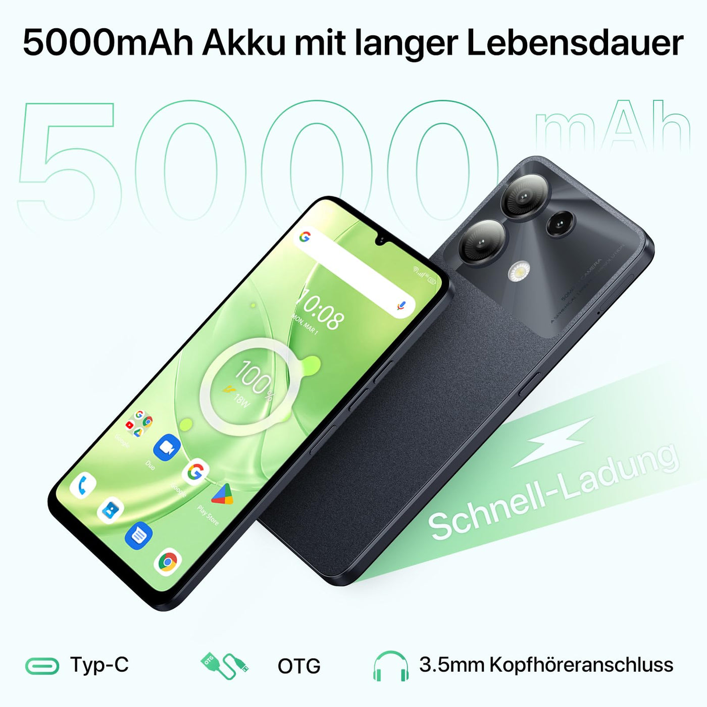 UMIDIGI G9 5G Handy, Android 14 Smartphone ohne Vertrag, 90HZ Octa-Core,12GB+128GB Smartphone,6.75" HD+Display, 50MP,Face & Fingerprint Unlock, 5000mAh,GPS, Dual SIM 5G Smartphone