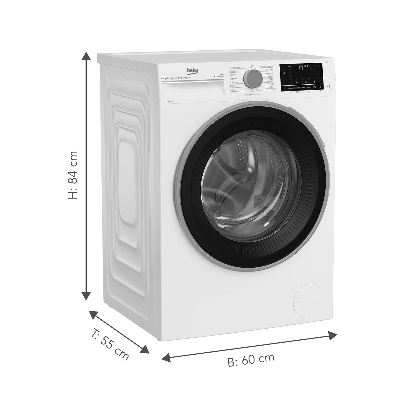 Beko B3WFU58415W1 b300 Waschmaschine, 8 kg, Waschvollautomat, Restzeitanzeige, Schleuderwahl, 1400 U/min, Dampffunktion, AddXtra-Nachlegefunktion, Bluetooth, Hygiene+ allergikergeeignet, Weiß