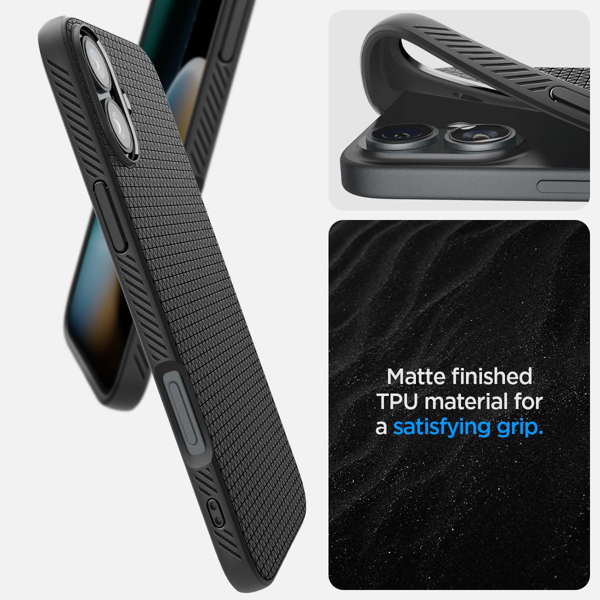 Spigen für iPhone 16 Hülle [rutschfest] Liquid Air Case Handyhülle Schutzhülle Cover Dünn Slim -Schwarz