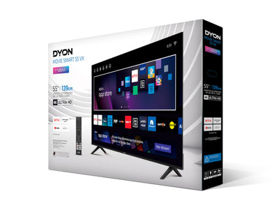 DYON Movie Smart 55 VX - 55 Zoll (139 cm) Fernseher (4K Ultra-HD Smart TV, Triple Tuner (DVB-C/-S2/-T2), App Store, Prime Video, Netflix, YouTube, DAZN, Disney+) [Modelljahr 2024]