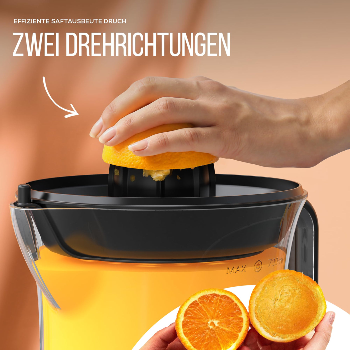 Presse-citron électrique Balter ZP-04 - Rendement élevé en jus, 2 sens de rotation et 2 cônes - Presse-agrumes - Presse-agrumes orange - Passe au lave-vaisselle, sans BPA