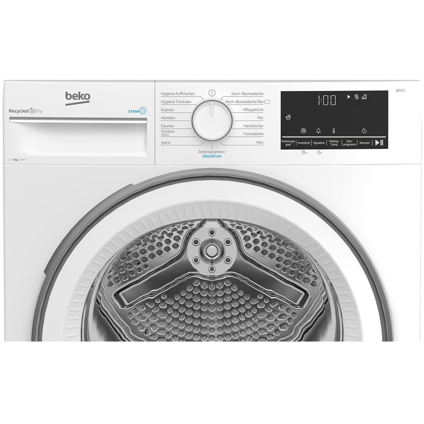 Beko B3T41239 Wäschetrockner 7KG, Frontlader Wärmepumpentrockner, Allergikergeeignet, 15 Programme, Dampffunktion, Extra schlank (54,3cm tief), Multifunktionsdisplay, Schontrommel, Weiß