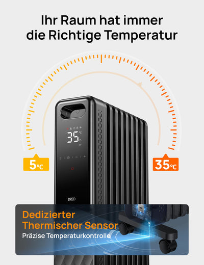 Dreo Ölradiator Energiesparend 2000W, Mobile Elektroheizung 9 Rippen mit Fernbedienung, 3 Heizstufen, 4 Modus, 24h Timer, Überhitzungs-Kippschutz, Radiatoren Elektrisch Heizung mit Thermostat, OH310