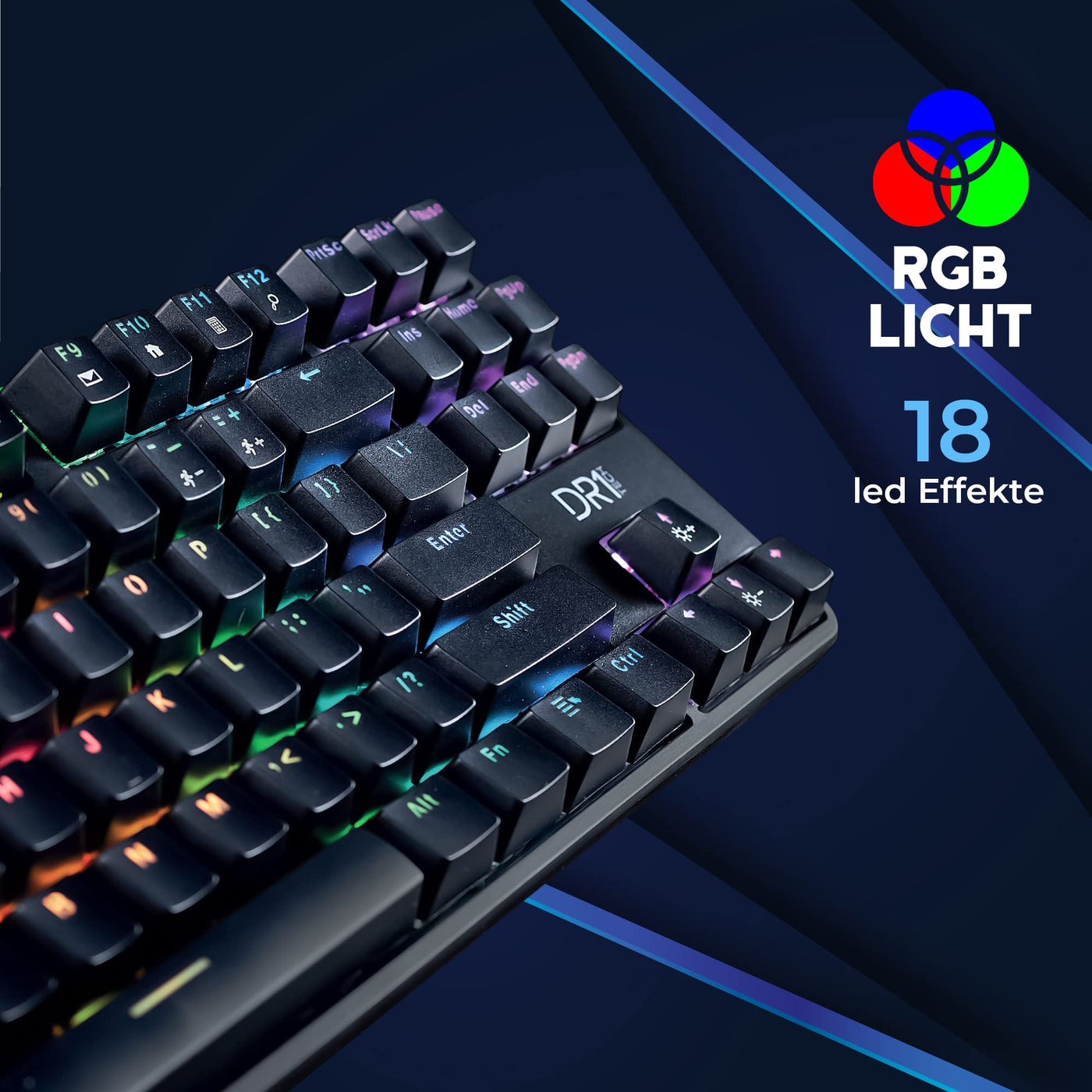 DR1TECH Raven Mechanische TKL Gaming Tastatur Für PC/PS4 mit RGB Hintergrundbeleuchtung - 87 Tasten Anti Ghosting - Ergonomische USB Tastatur mit Kabel (Internationales-Layout)