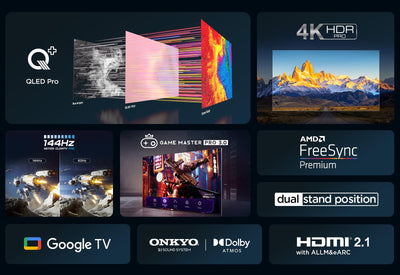 TCL 65T8B 65-Zoll QLED Pro 144Hz Onkyo Gaming Fernseher, 4K UHD, HDR Pro, Google TV (Dolby Vision IQ & Atmos, Motion Clarity, Freihändige Sprachsteureung, Kompatibel mit Google Assistant & Alexa)