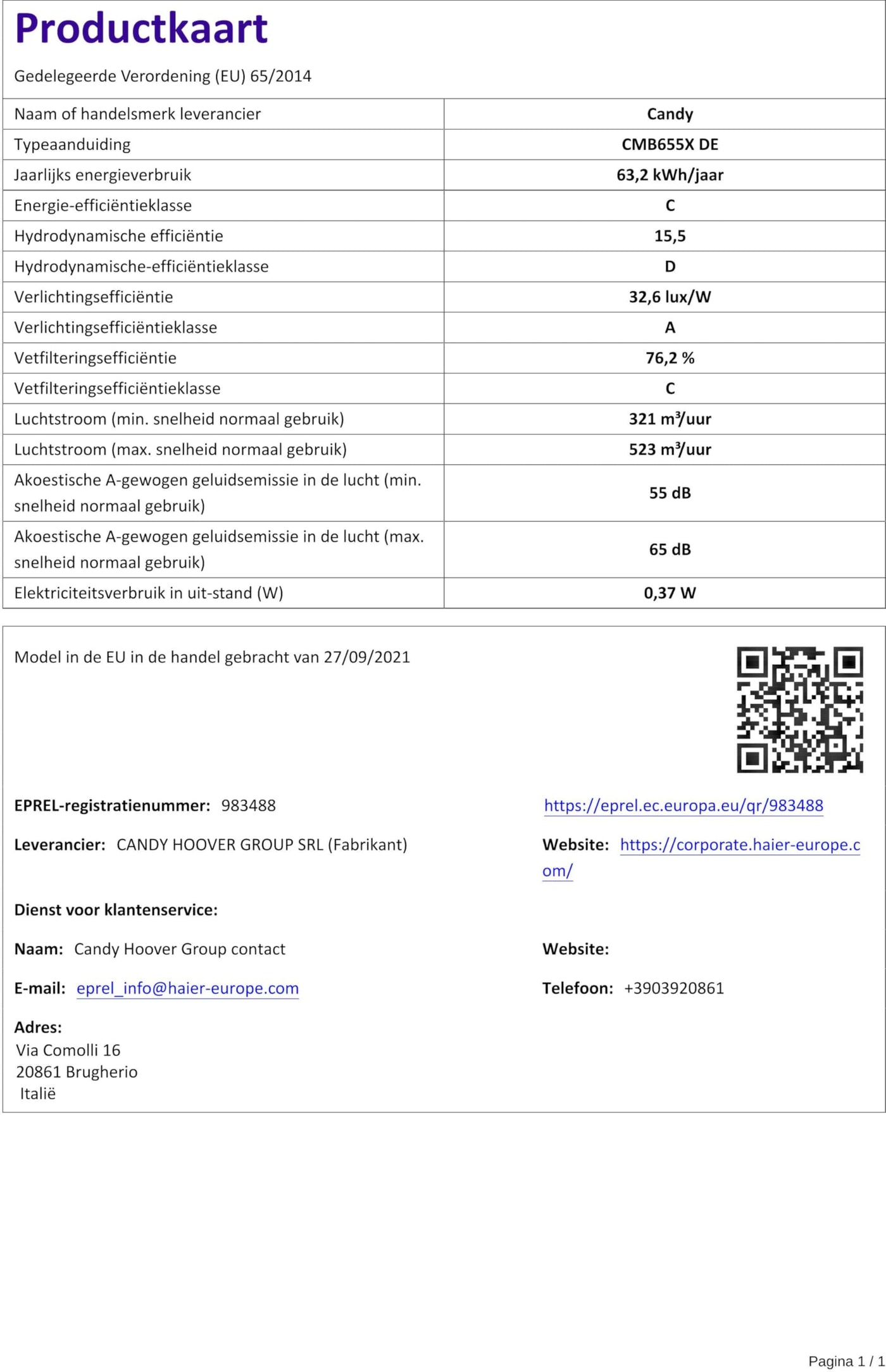 Candy Dunstabzugshaube CMB655X DE / 60cm Breite / 213W Leistung / 3 Leistungsstufen/max. Luftleistung: 523m³/h/Abluft & Umluft/Energieeffizienz C/kostensparende LED-Leuchte/Edelstahl