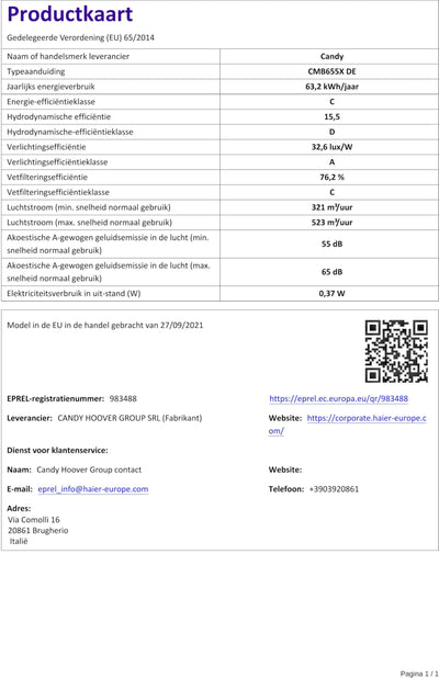 Candy Dunstabzugshaube CMB655X DE / 60cm Breite / 213W Leistung / 3 Leistungsstufen/max. Luftleistung: 523m³/h/Abluft & Umluft/Energieeffizienz C/kostensparende LED-Leuchte/Edelstahl