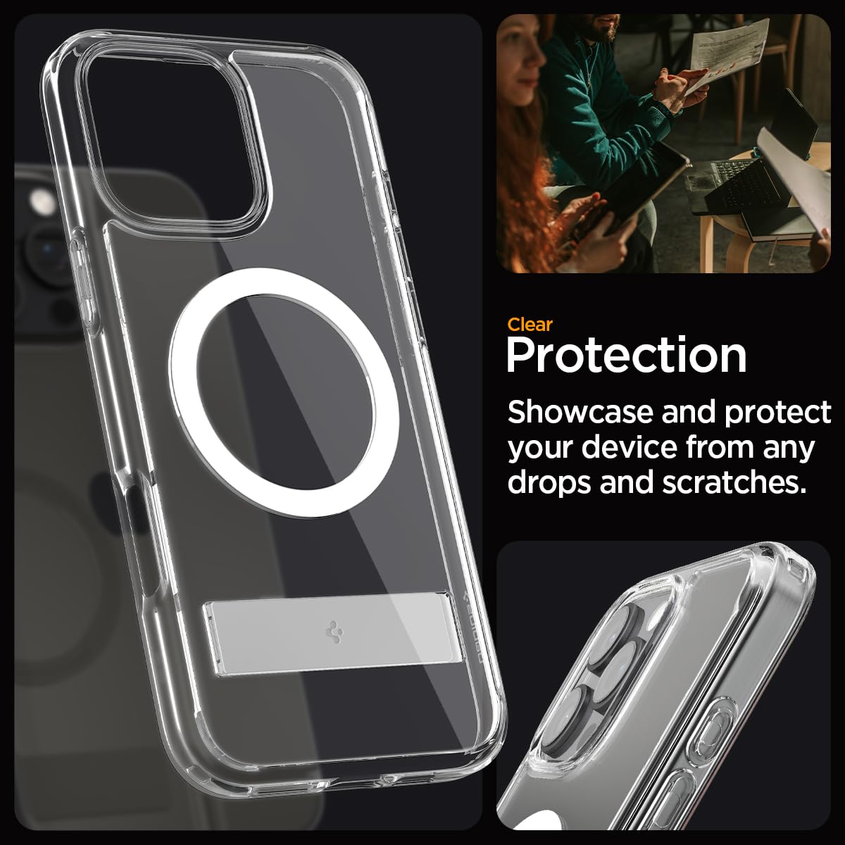 Spigen [All-in-One Ständer für iPhone 16 Pro Hülle Ultra Hybrid S MagFit für MagSafe [Verbesserte Magnestärke] Stoßfest Kratzfest Handyhülle Case -Crystal Clear