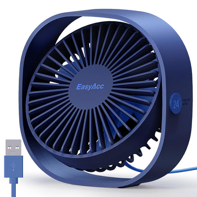 EasyAcc USB Ventilator, Mini Ventilator USB Tischventilator leise Klein 2 Jahre Garantie Starker Exquisit Lüfter 3 Geschwindigkeiten 360 Grad Drehung Desk Fan für Schreibtisch Zuhause Büro