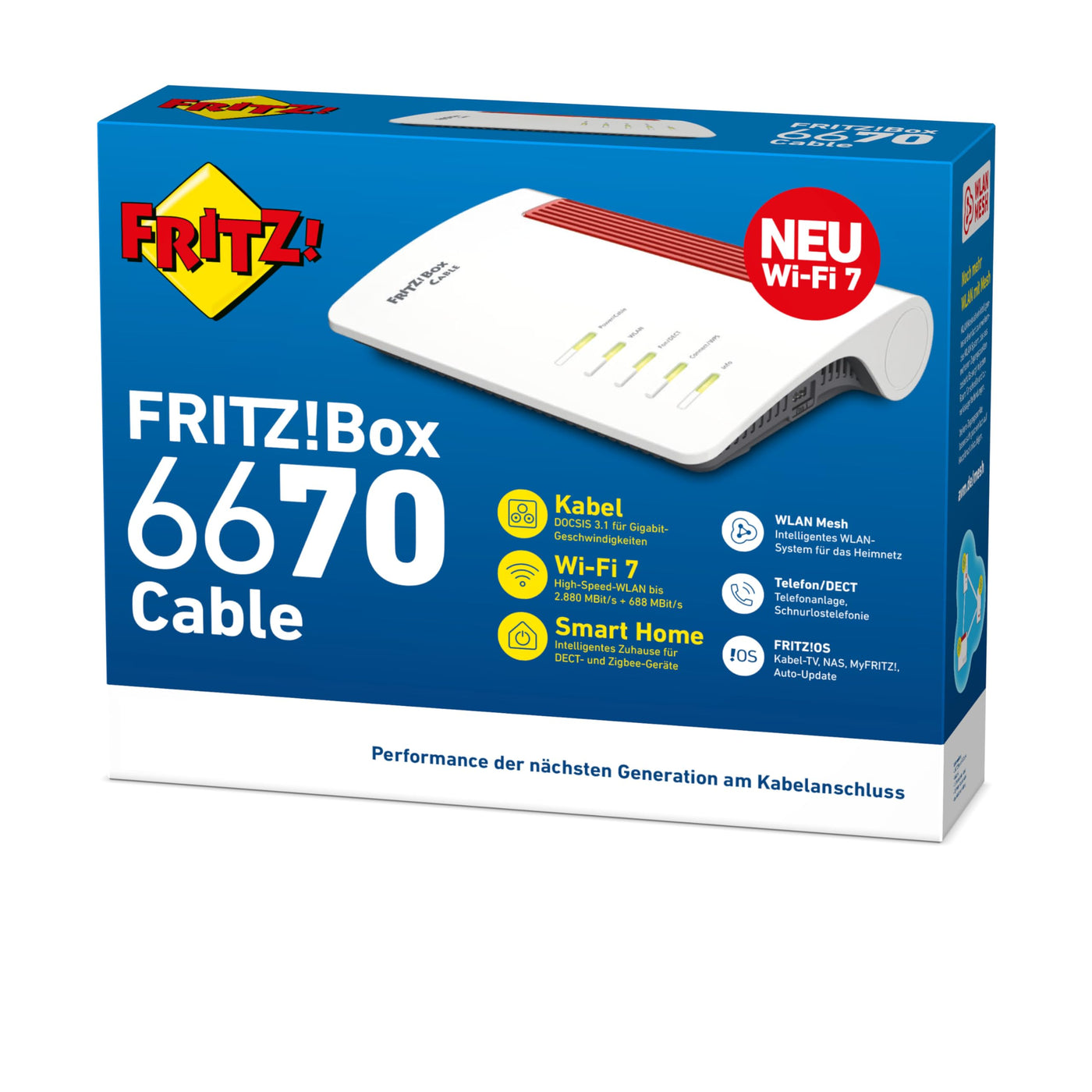 AVM FRITZ!Box 6670 Cable | Router für einen Kabelanschluss (DOCSIS-3.1-Kabelmodem, 2x2 Wi-Fi 7 mit 2.880 MBit/s (5 GHz) und 688 MBit/s (2,4 GHz), Zigbee Integration 1 x 2,5 Gigabit-LAN-Port)