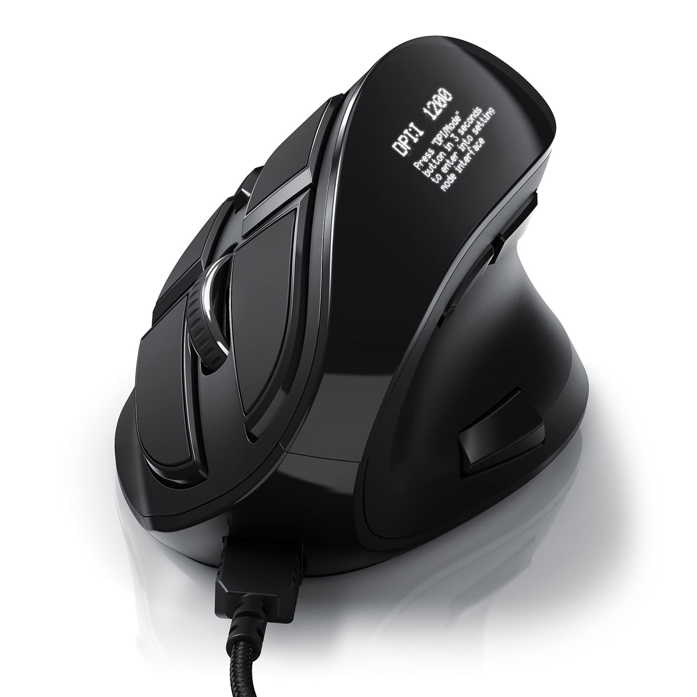 CSL - Gaming vertikale Maus mit OLED Display 2400 DPI - programmierbare Tasten - Office Mouse – mit Kabel - kabelgebunden - gegen Mausarm - mit Kailh Switche - Vertikalmaus ergonomisches Design