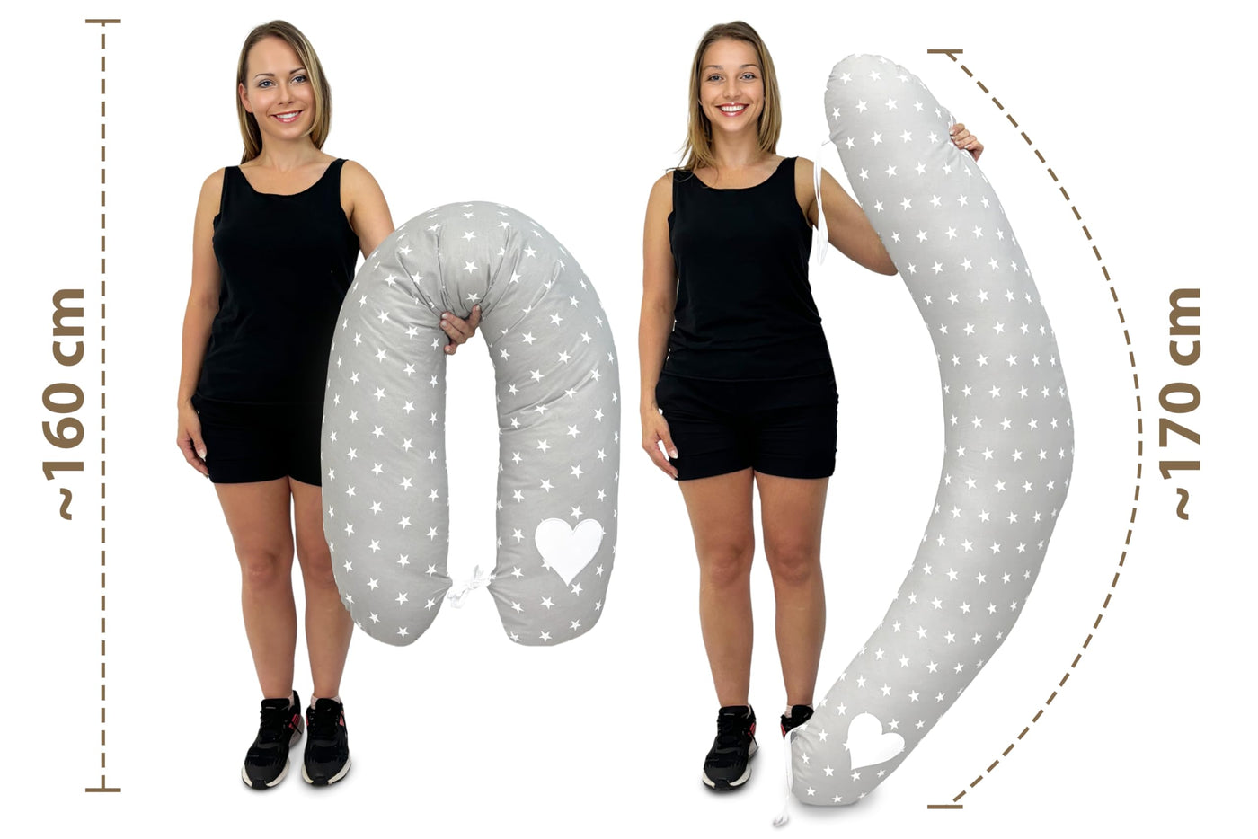 Amilian Stillkissen XXL - Schwangerschaftskissen & Seitenschläferkissen Baby - Pregnancy Pillow und Body Pillow - Grau mit Sternen - Kissen Schwangerschaft