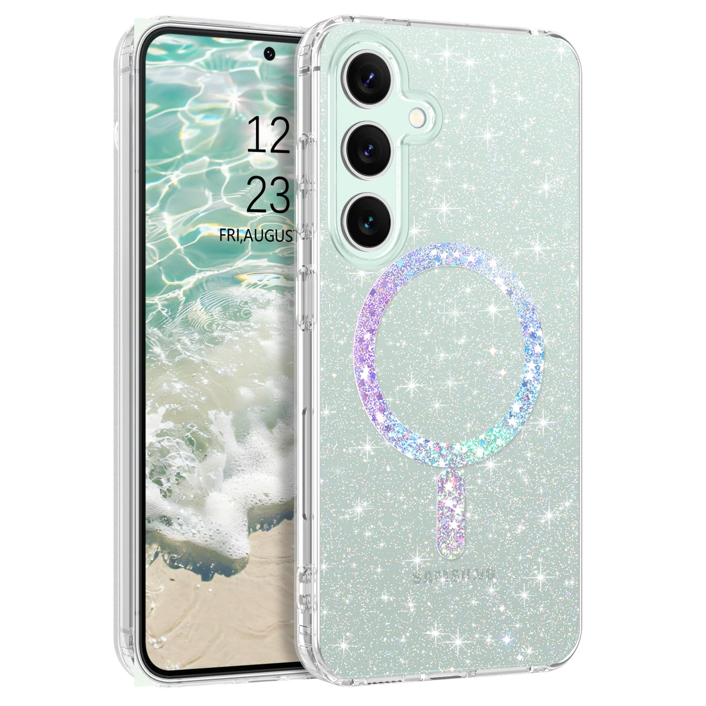 BENTOBEN für Samsung Galaxy S24 FE 5G Hülle Handyhülle Glitzer, Magnetisches Samsung S24 FE 5G 6.7" Case mit Mag-Safe Muster Slim Bumper Silikon Cover Dünn Hülle für Frauen Mädchen Bling Transparent