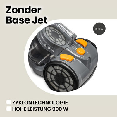 ZEEGMA Zonder Base Jet Staubsauger beutellos mit Set von Aufsätzen, Leistung 899W Saugleistung 20 000 Pa, Zyklontechnologie, Turbobürste, 2 HEPA Filter, Staubbehälter 2L