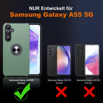 JAME für Samsung Galaxy A55 5G Hülle mit 2 Stück Panzerglas,Militärschutz Stoßfester Schutz Samsung A55 5G Hülle mit 360°Magnetischer Ring Kickstand Handyhülle für Samsung A55 5G,Alpengrün