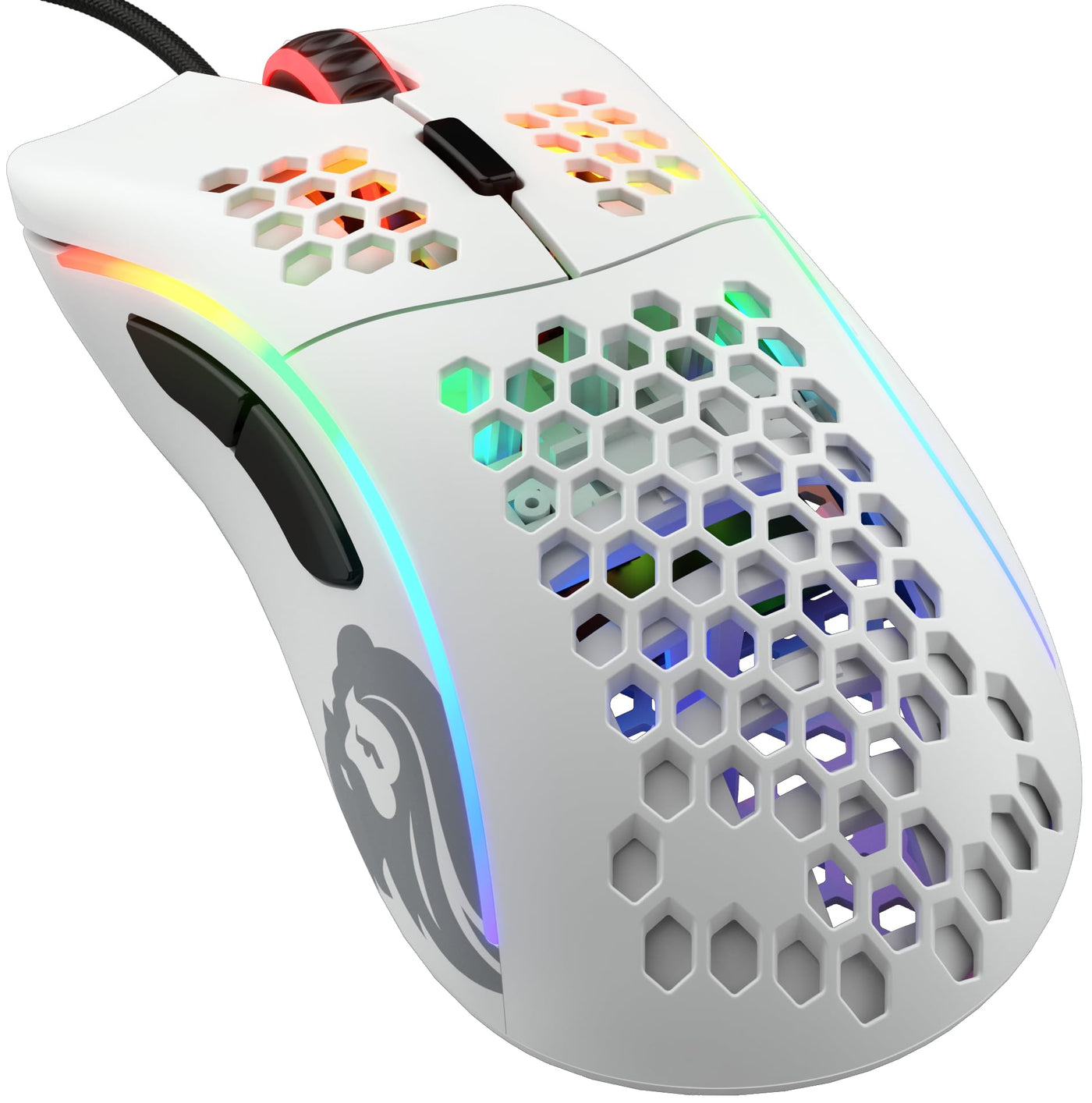 Glorious Gaming Model D Wired Gaming Mouse – superleichtes Wabendesign mit 68 g, RGB-Beleuchtung, ergonomisch, Pixart 3360 Sensor, Omron-Schaltern, PTFE-Füße, 6 Tasten – Mattweiß