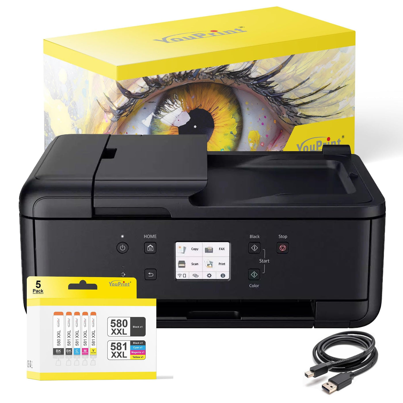 Appareil multifonction youprint Bundle TR7650 (imprimante, scanner, copieur) avec 5 cartouches d'imprimante XXL