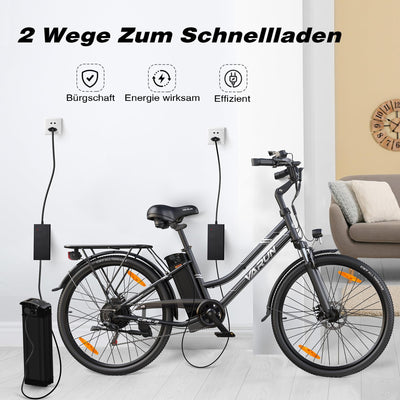 VARUN E Bike 26 Zoll, City E-Bike Damen Herren mit 55NM 250W Motor, 48V Li-Ion Akku, Elektrofahrrad mit LCD Display, 4+1 Fahrmodi, City E-Fahrrad mit bis zu 80KM