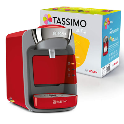 Tassimo Suny Kapselmaschine TAS3208 Kaffeemaschine by Bosch, über 70 Getränke, vollautomatisch, geeignet für alle Tassen, nahezu keine Aufheizzeit, 1300 W, rot/anthrazit