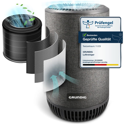 Grundig Luftreiniger Allergiker Air Purifier - Extra leise Hepa Filter + AKTIVKOHLEFILTER filtert 99,9% Schimmel Staub Pollen Viren Raucherzimmer, Luftqualitätsanzeige - 49m2 (Luftreiniger)